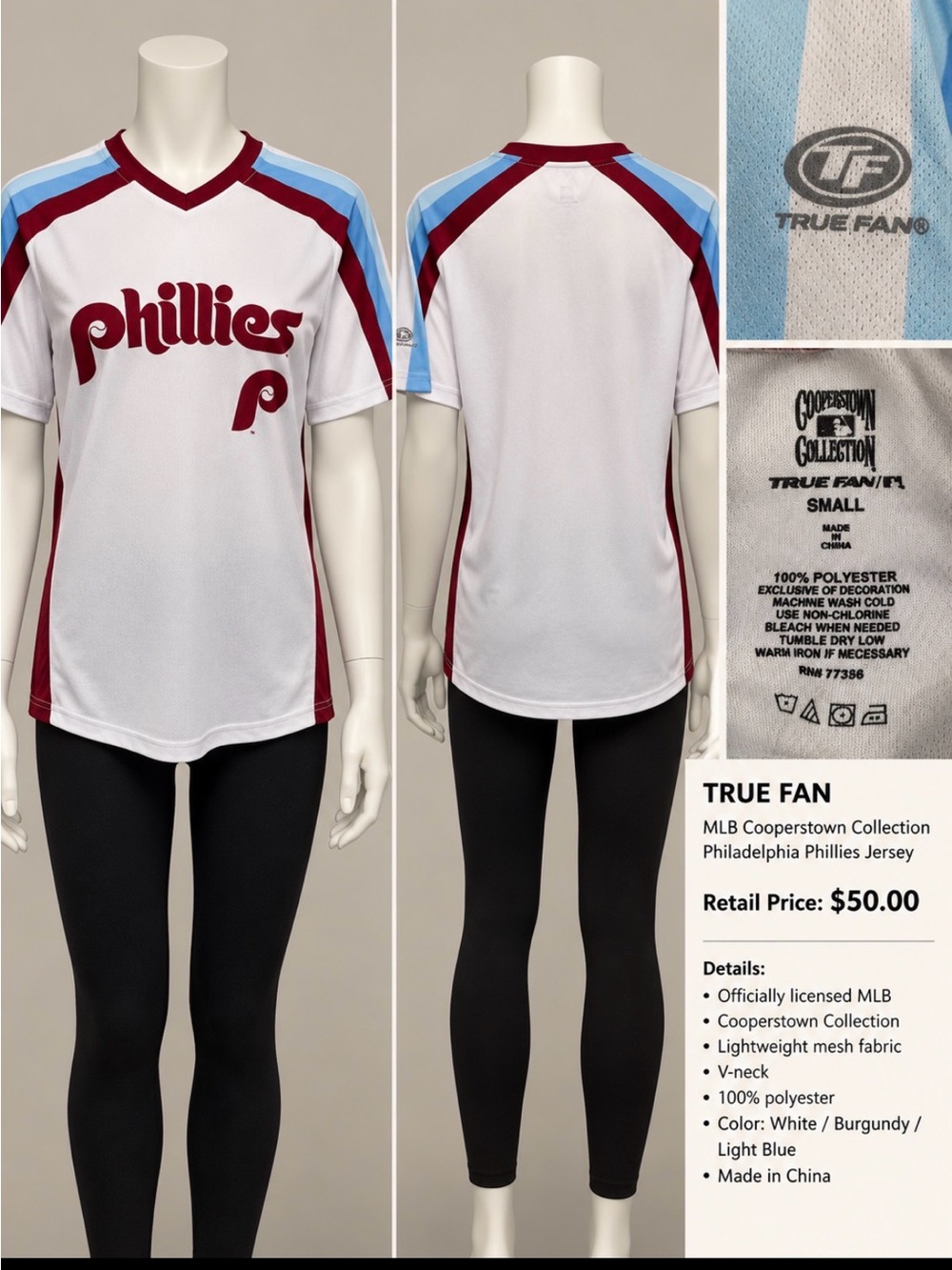 MLB Phillies Women's Short Sleeve Phillies T-shirt Jersey, Size S